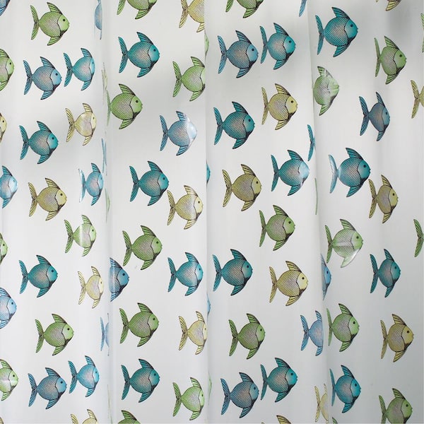 interDesign 72 in. Fishy Shower Curtain in Blue/Green