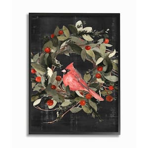 "Red Cardinal In Wreath Design" by Emma Scarvey Framed Animal Wall Art Print 11 in. x 14 in.