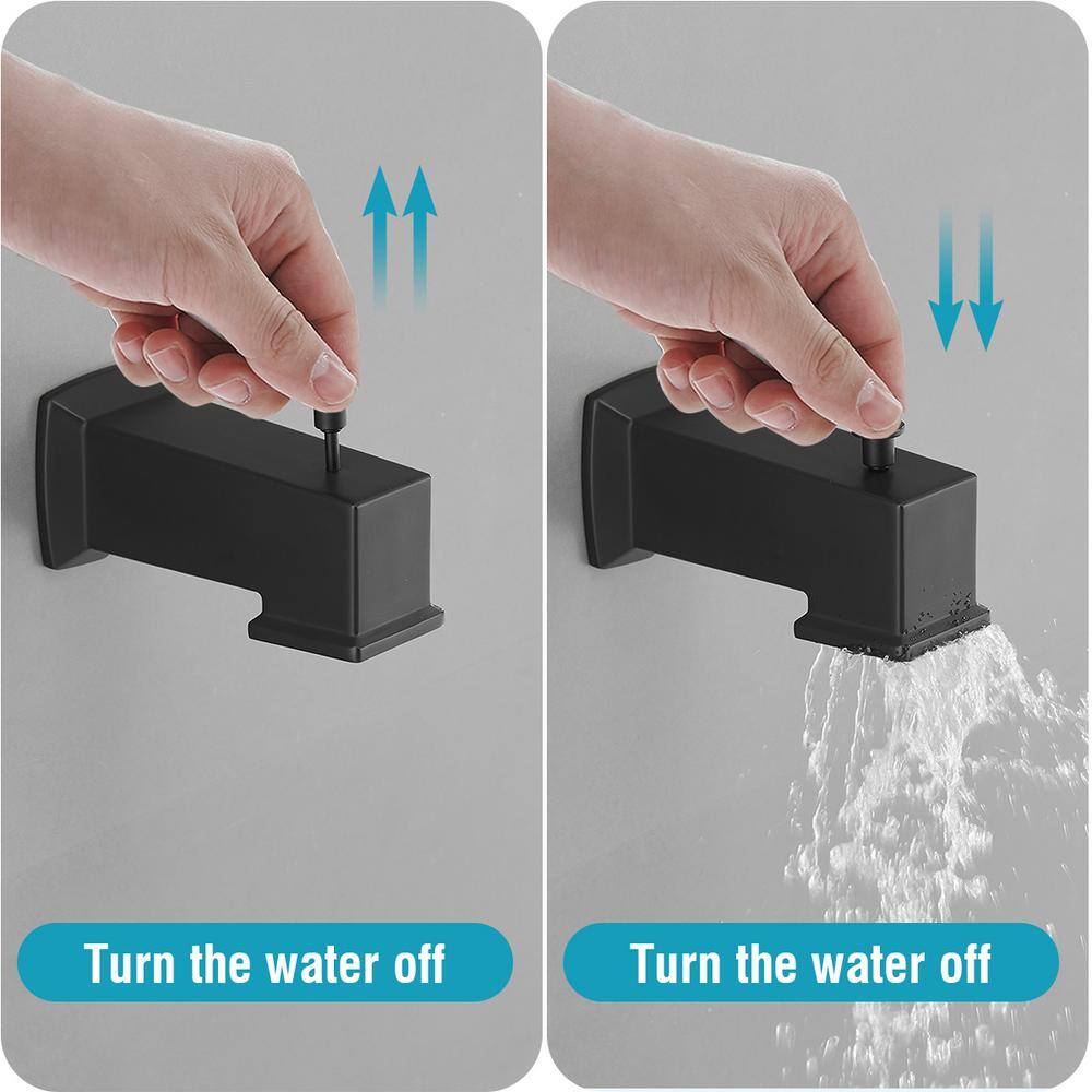 Matte Black Square Rainfall Shower Faucet Set with Tub Spout