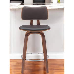 26 in. Brown Low Back Wood Counter Stool Faux Leather Seat