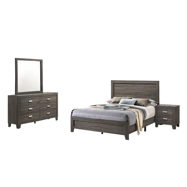 Best Quality Furniture Anastasia 4-Piece Gray California King Panel Bedroom Set