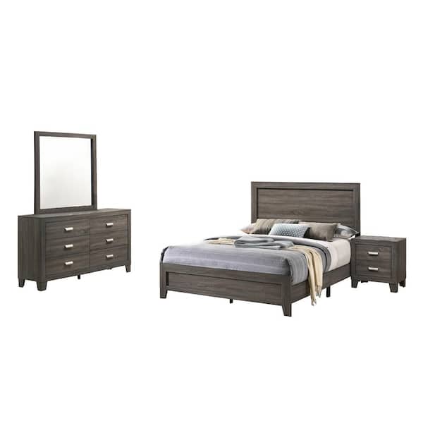 Best Quality Furniture Anastasia 4-Piece Gray Full Panel Bedroom Set