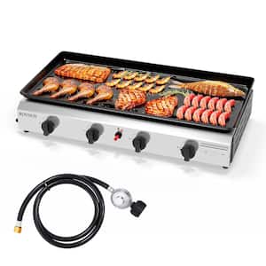 4 Burner Flat Top Griddle 40000BTU Propane Grill with Auto-Ignition, Enameled Plate & Regulator for Outdoor Camping BBQ