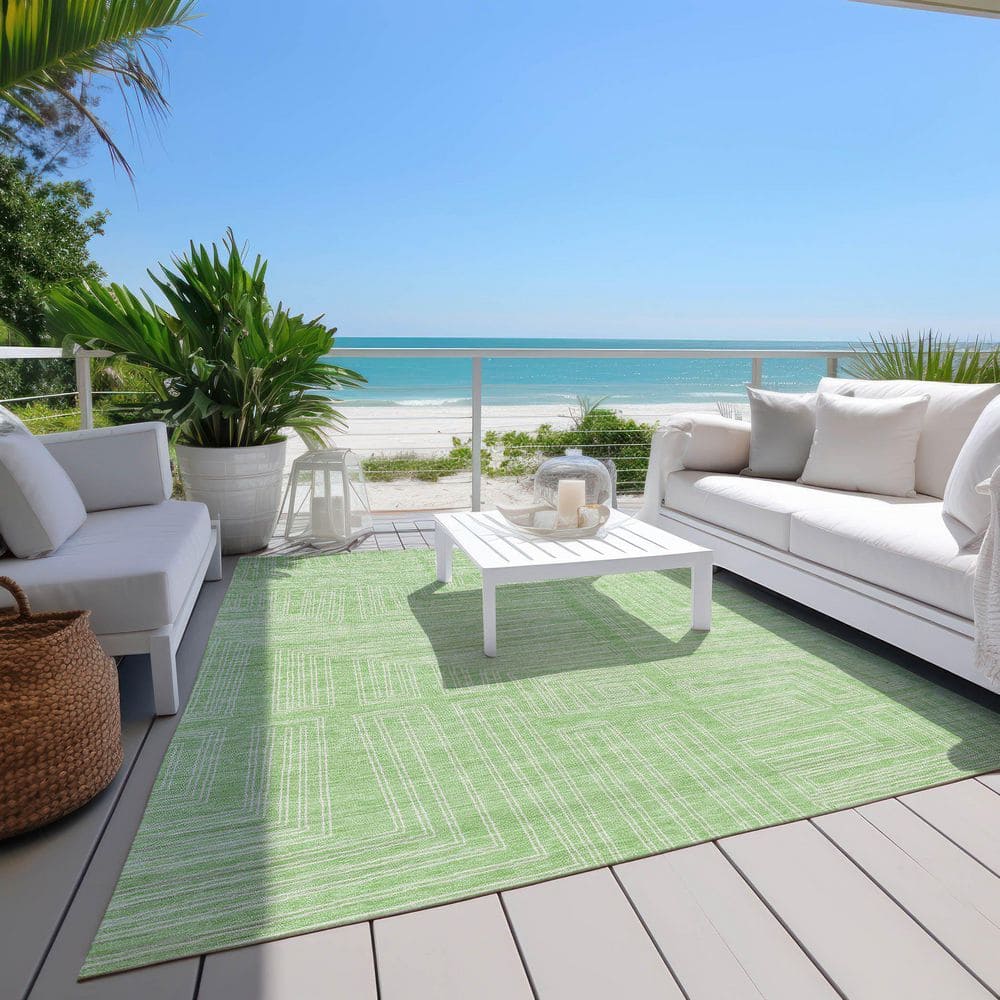 Mint Geometric Flat Woven Synthetic Area Rug