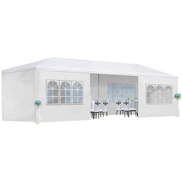 30 ft. x 10 ft. Wedding Party Canopy Tent Outdoor Gazebo with 8 Removable Sidewalls in White