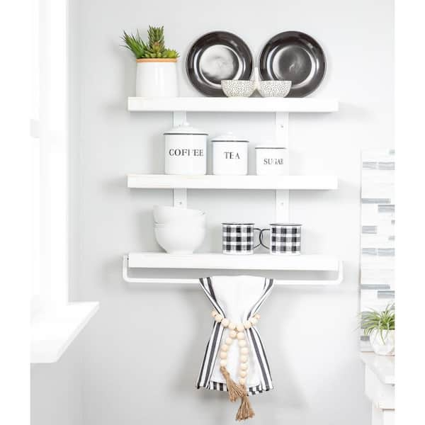 3 tier floating shelf with towel bar