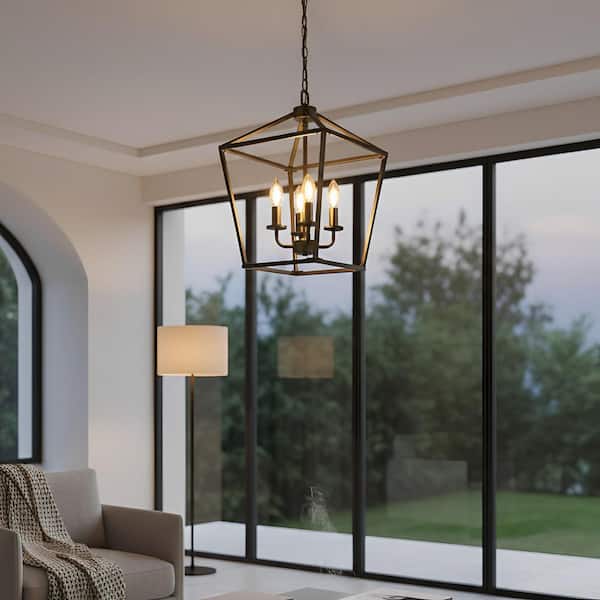 YANSUN 8 in. 4-Light Black Geometric Open Cage Pendant Light