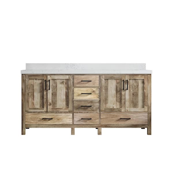 Willow Collections Malibu Mango 72 in.W x 22 in.D x 36 in. H Double Sink Bath Vanity in Natural with 2 in. Empira Quartz Top