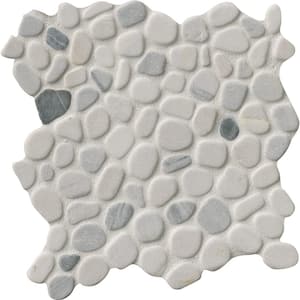 Black and White Pebbles 12 in. x 12 in. Tumbled Marble Mesh-Mounted Mosaic Floor and Wall Tile (9.1 sq. ft./Case)