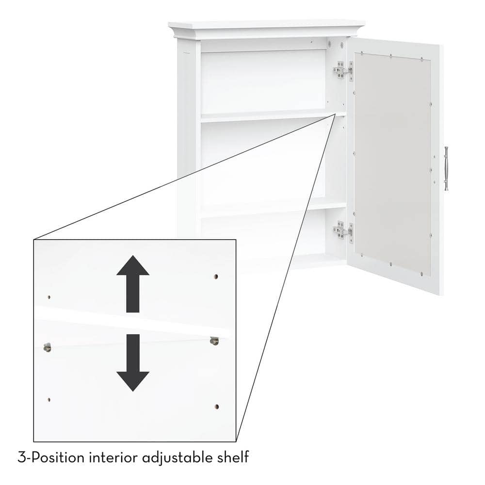 White Painted Mirrored Wall Mount Storage Cabinet with Adjustable Shelf
