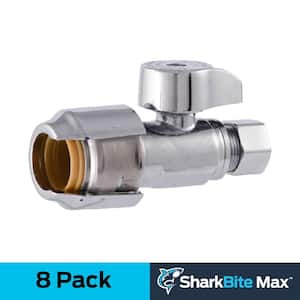 Max 1/2 in. Push-to-Connect x 3/8 in. OD Compression Chrome-Plated Brass Quarter-Turn Straight Stop Valve (8-Pack)