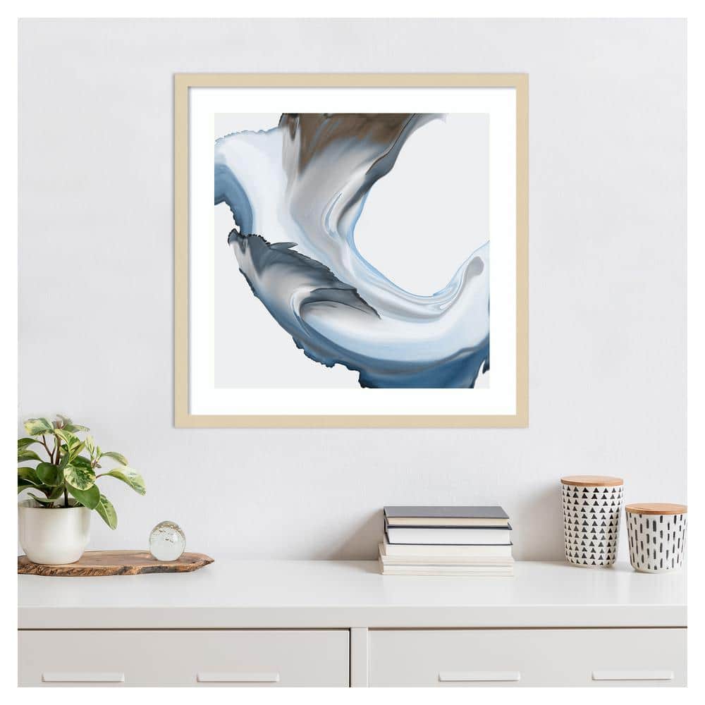 Liquid Blue Motion II Abstract Giclee Print with Natural Wood Frame