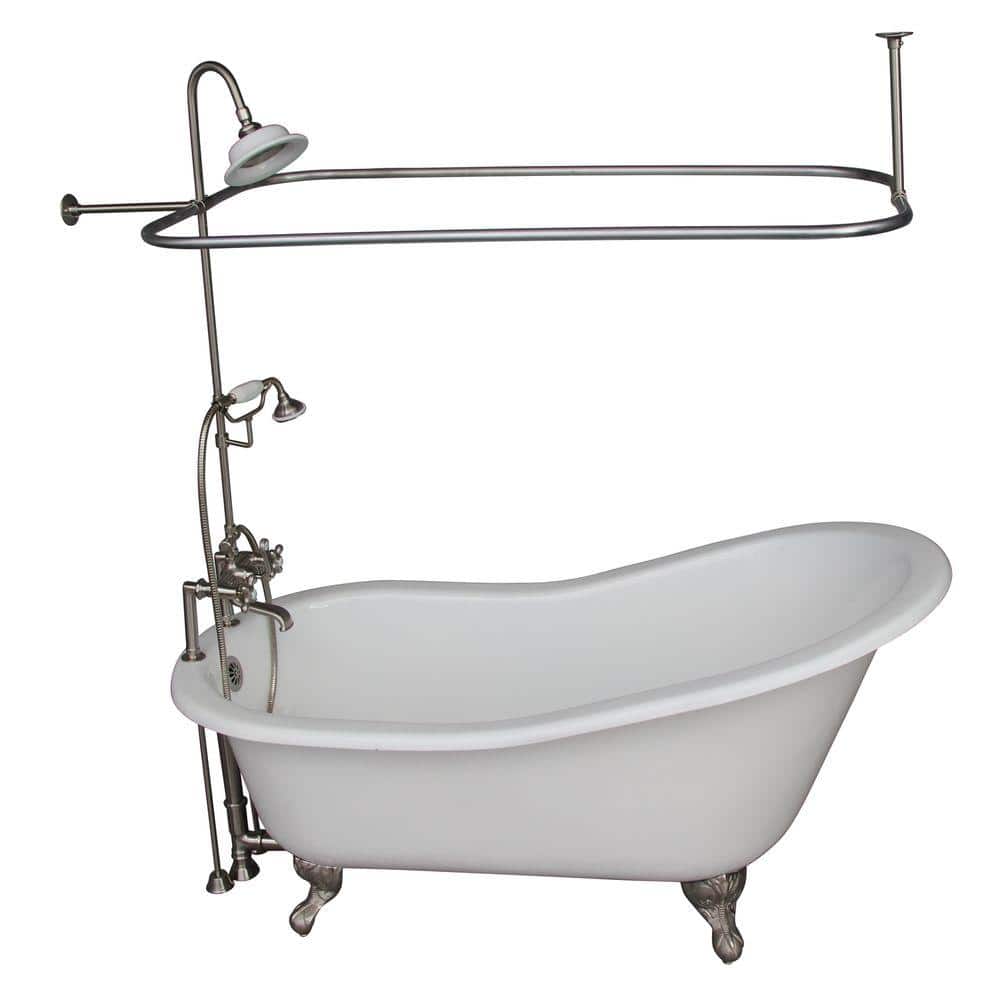 5 ft. Cast Iron Ball and Claw Feet Slipper Tub in White with Brushed Nickel