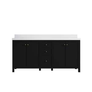 Chicago 72 in. W x 22 in. D x 36 in. H Double Sink Bath Vanity in Black with 2 in. White Qt. Top