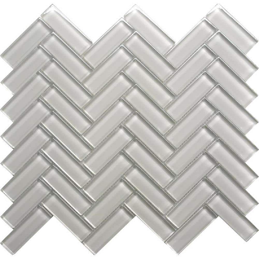 Beige Herringbone Polished Glass Mosaic Tile 11" x 12.6"