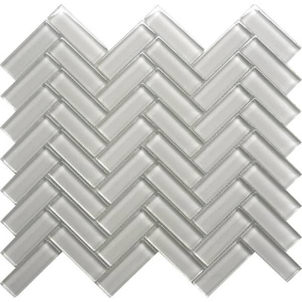 Apollo Tile Beige 11 in. x 12.6 in. Herringbone Polished Glass Mosaic Tile (4.81 sq. ft./Case)