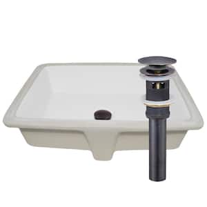 20.5 in. Shallow Rectangular Undermount Porcelain Bathroom Sink in White with Overflow Drain in Oil Rubbed Bronze
