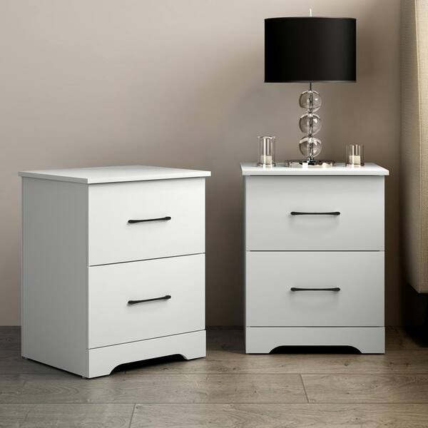 2-Drawer White Nightstands Side Table Bedside Table 18.9 in. H x 15.7