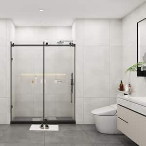 56 in. - 60 in. W x 76 in. H Sliding Framed Shower Door in Matte Black with 3/8 in. (10 mm) Clear Glass and Handle