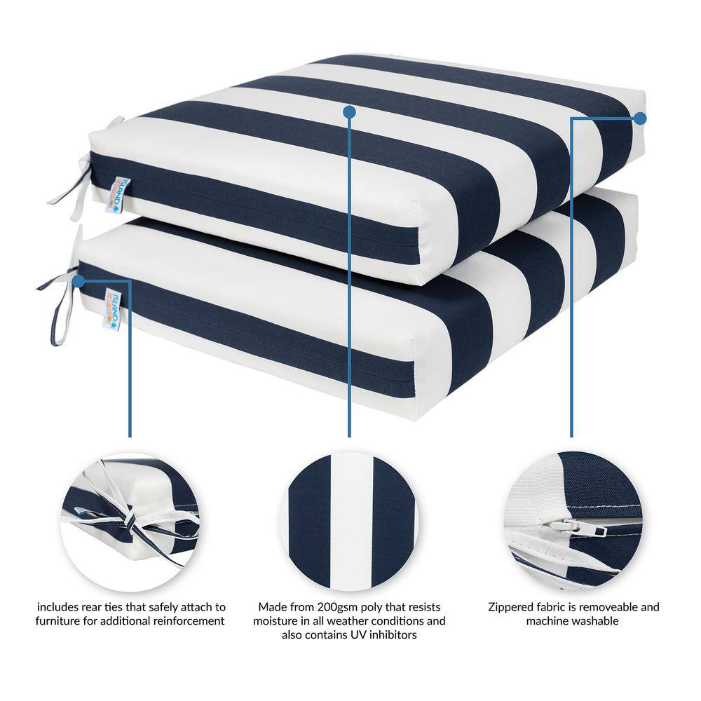 Navy and White Stripe All-Weather Outdoor Seat Cushion Pair