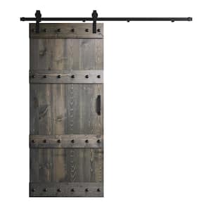 Castle Series 36 in. x 84 in. Carbon Gray DIY Knotty Pine Wood Sliding Barn Door with Hardware Kit