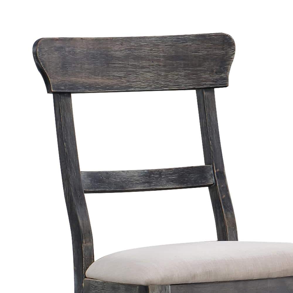 Weathered Gray Wood & Light Brown Linen Upholstered Side Chair Set