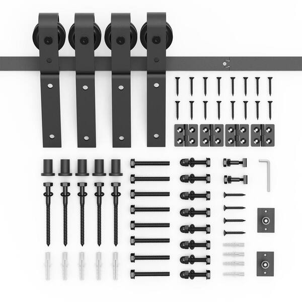 Movisa 6 ft. J-Shaped Bi-Fold Sliding Barn Door Kit for 4 Doors, Black Steel