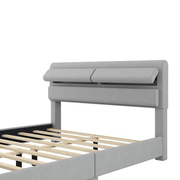 Gray Upholstery Wood Frame King Platform Bed with 4-Drawers