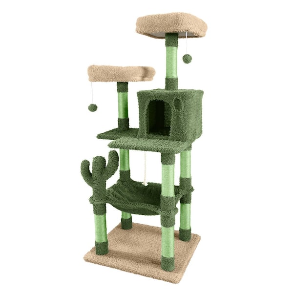 58 in. Cactus Cat Tower for Indoor Cats, Cute Small Cactus Cat Tree with Widened Perch