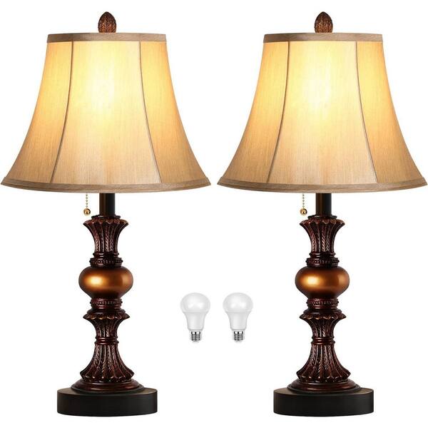 Miscool Avex 22 in. Classic Bronze Dimmable Table Lamps Set with Gold Bell Shape Shade (Set of 2)
