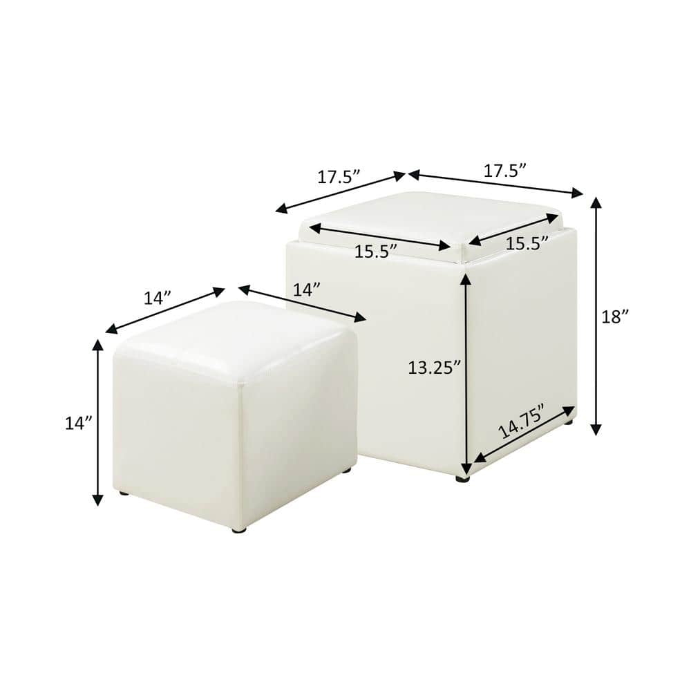 Park Avenue White 18" Square Storage Ottoman with Reversible Tray