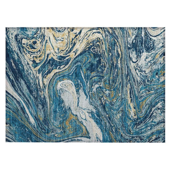Chantille Machine Washable Indoor/Outdoor Abstract ACN1061 Navy 1 ft. 8 in. x 2 ft. 6 in. Area Rug
