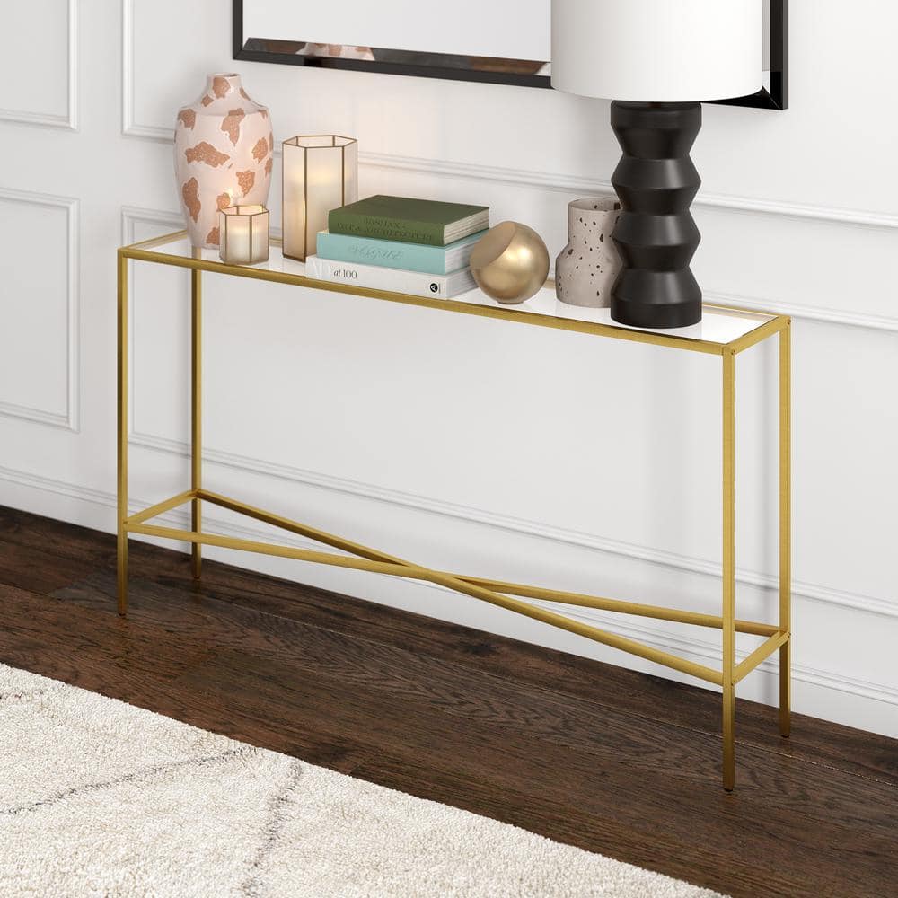 Henley Brass and Glass 55" Industrial Console Table with Storage