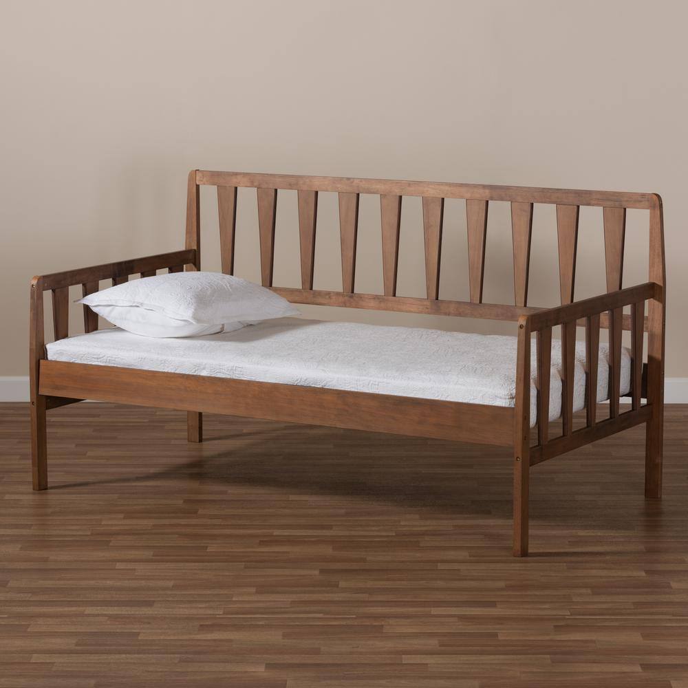 Walnut Brown Twin Wood Daybed with Trundle and Slats