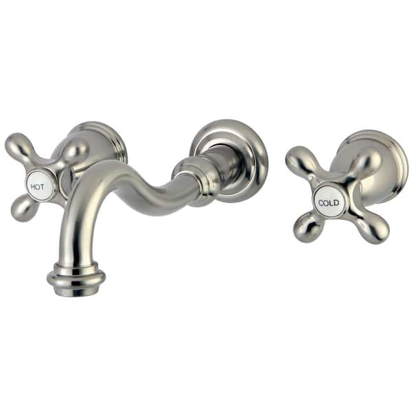 Kingston Brass Cross 2-Handle Vessel Wall Mount Bathroom Faucet in Brushed Nickel