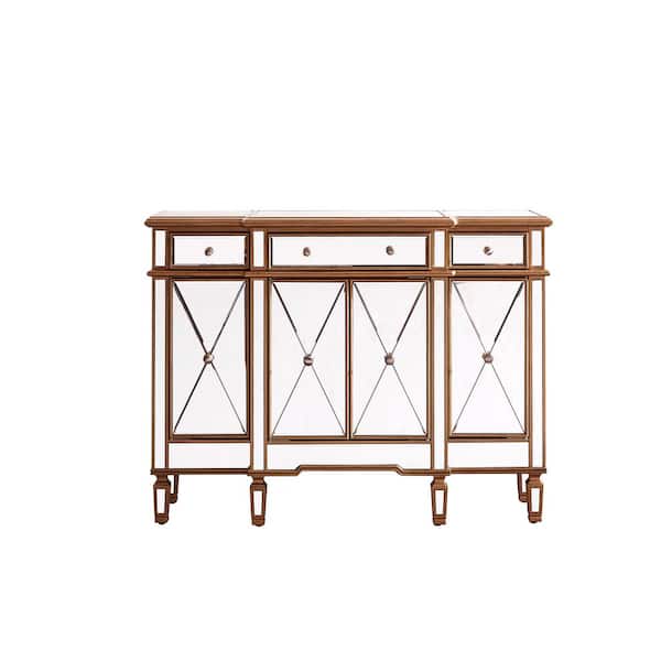 Unbranded Timeless Home 3-Drawer / 4-Door in Hand Rubbed Antique Gold Storage Cabinet 36 in. H x 14 in. W x 48 in. D