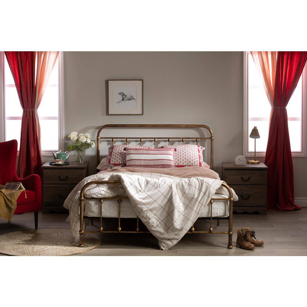 Prairie Queen Bronze Metal Platform Bed with Upholstered Headboard