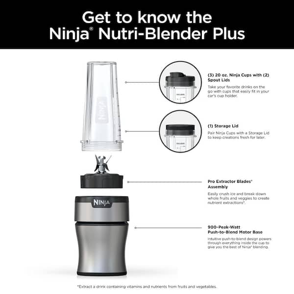 NINJA Nutri Blender Plus 20 oz. Single Speed Silver Countertop Blender  (BN301) BN301 - The Home Depot
