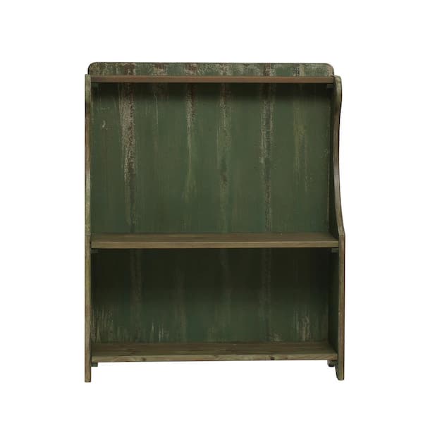 Storied Home 39.37 in. W x 13.75 in. D Antique Green 2-Tier Pine Wood Decorative Wall Shelf