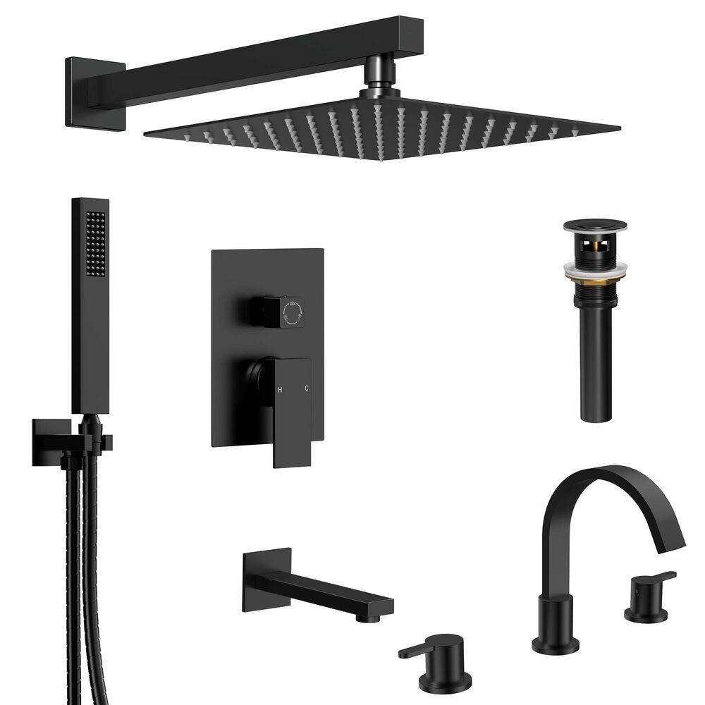 3-Spray Tub and Shower Faucet with 8 in. Widespread Double Handle Bathroom Sink Faucet in Matte Black price history on PriceWatchPro