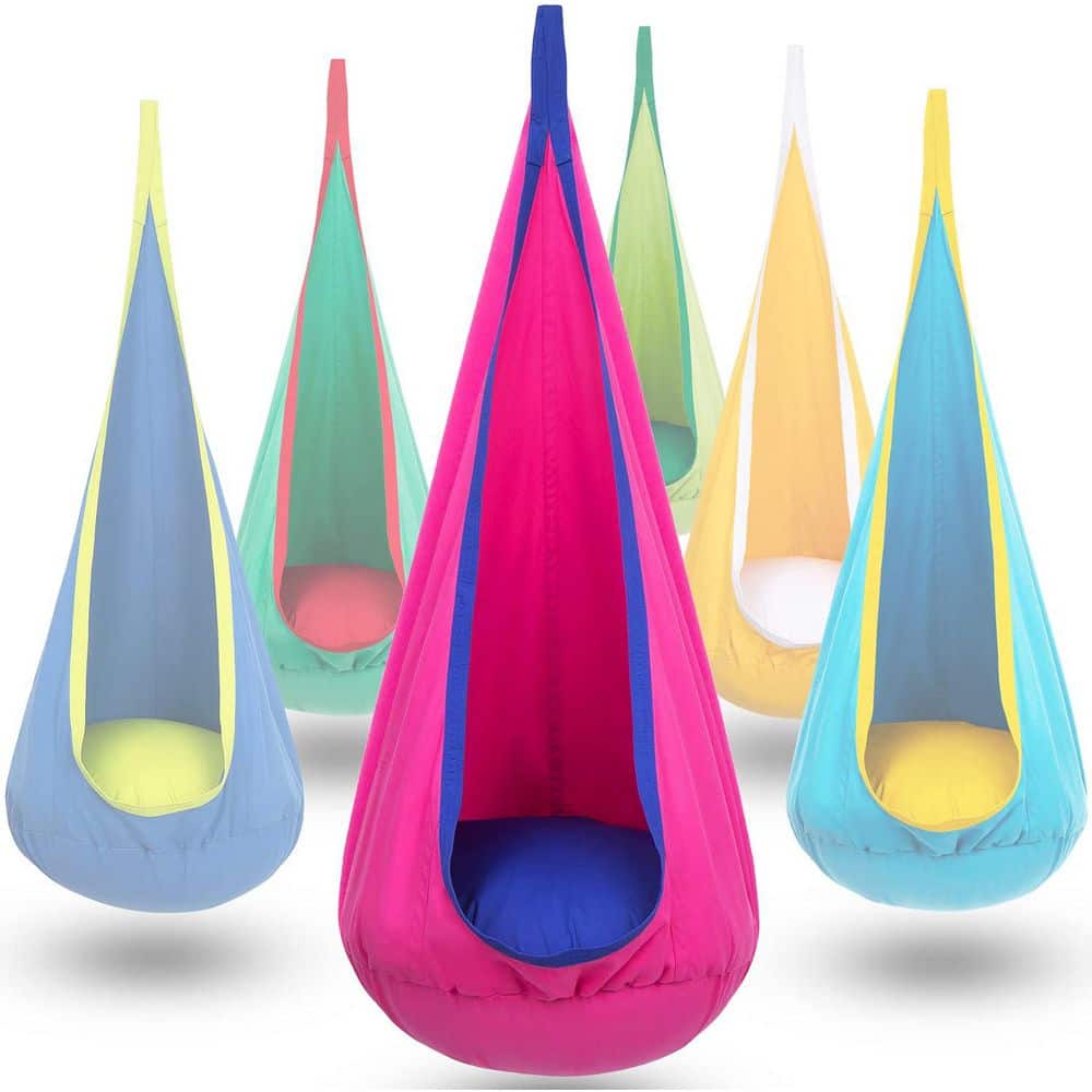 Kids Pod Swing Seat Inflatable Pillow Sensory Hammock Chair Indoor Outdoor Max 176 Lbs Pink Blue