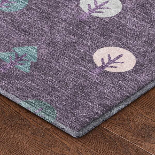 Mayfield Premium Machine Washable Abstract AMF2550 Plum 3 ft. x 4 ft. Area Rug