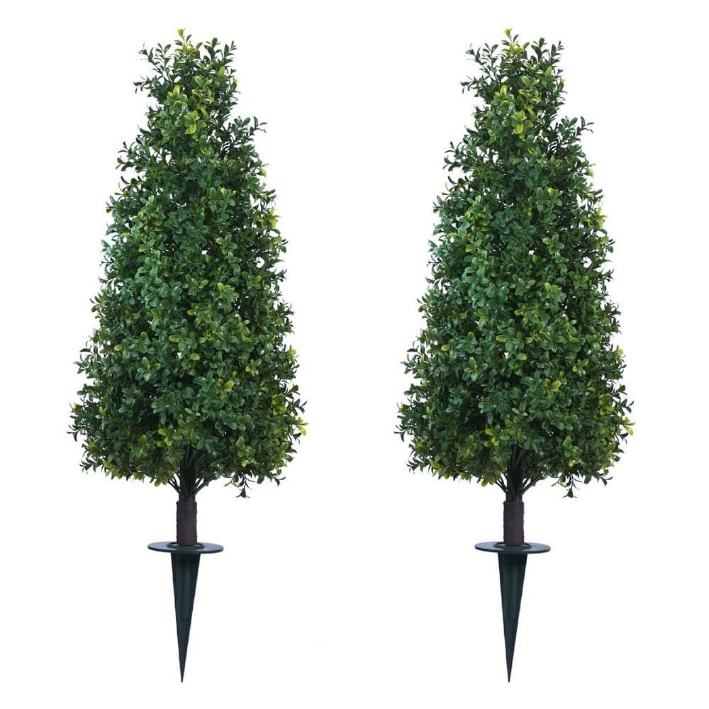 23.6 ft. Artificial Boxwood Topiary Tree with White Flowers, UV Resistant Outdoor Faux Plant Set of 2-Pack price history on PriceWatchPro