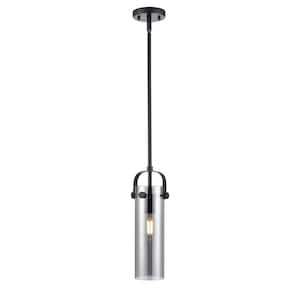 Pilaster II Cylinder 100-Watt 1 Light Matte Black Shaded Pendant Light with Tinted glass Tinted Glass Shade