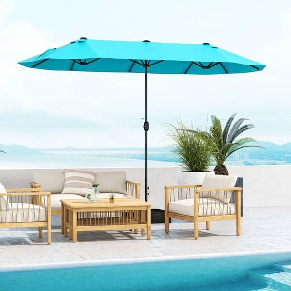 12 rib patio umbrella 15Ft Double-Sided Umbrella, Market Twin W/ 12-Rib Sturdy Metal Frame, Navy Blue size awning that provides oversized Sun coverage for your entire family and friends 12FT Outdoor Patio Umbrella, 8-Rib