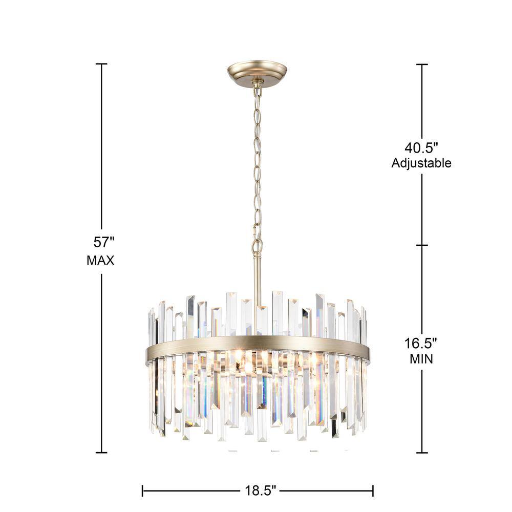 Casandra Brushed Champagne Silver 5-Light Crystal Drum Chandelier