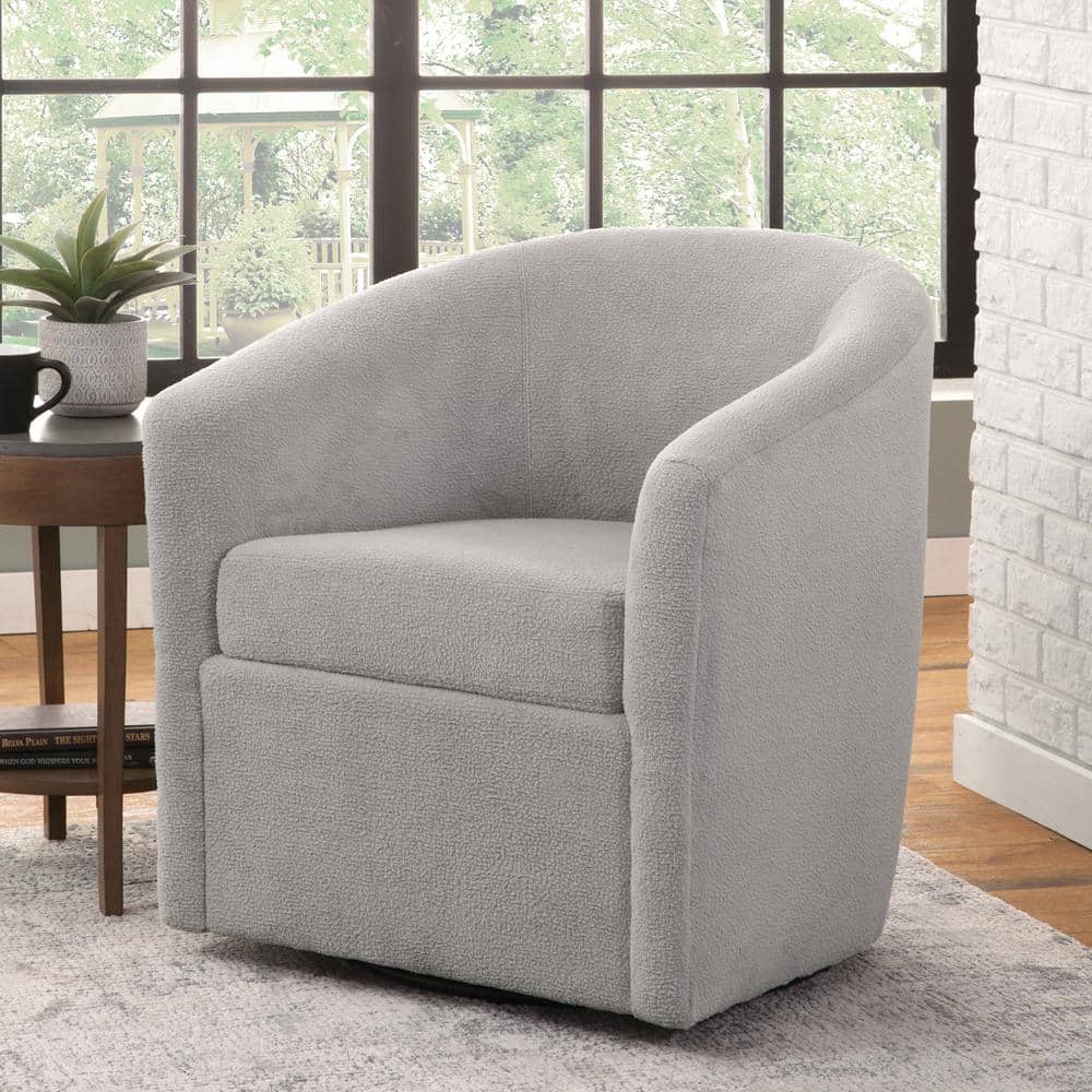 Light Gray Velvet Barrel Swivel Accent Chair