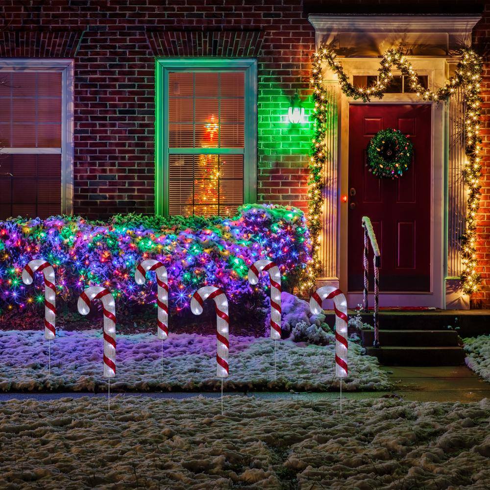 Set of 3 Red and White Lighted Candy Cane Lawn Stakes