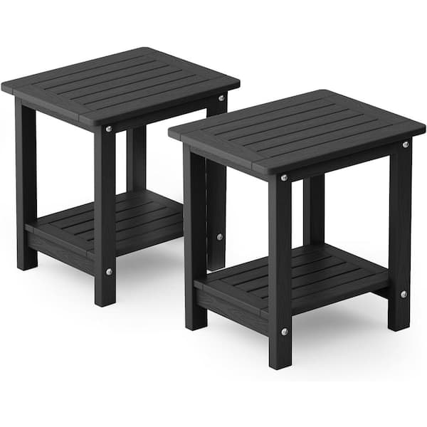 Mximu 16.73 in. H Black Square Plastic Double Layer Adirondack Outdoor Patio Side Table (2-Pack)