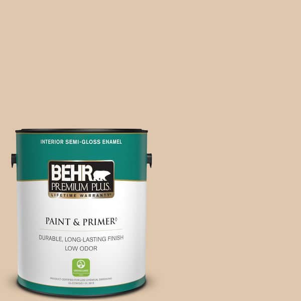 BEHR PREMIUM PLUS 1 gal. #N260-2 Almond Latte Semi-Gloss Enamel Low Odor Interior Paint & Primer